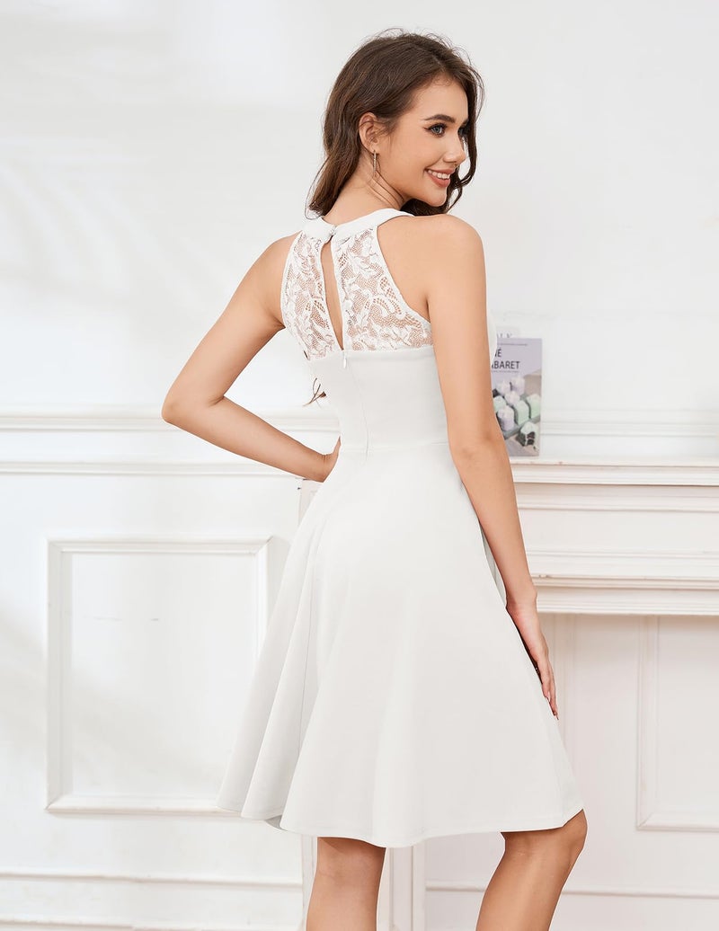 Bbonlinedress White Wedding Bride Cocktail Dress for Women Short Formal Bridal Shower Halter A-Line Prom Summer Dress Ivory L - Image 2